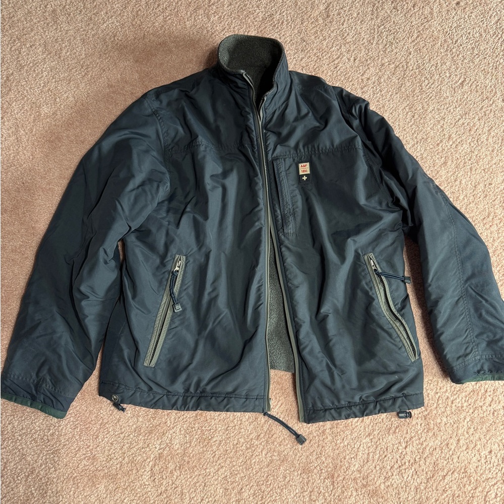 Vintage 90s Abercrombie & Fitch Navy and Charcoal Fleece Lined Jacket